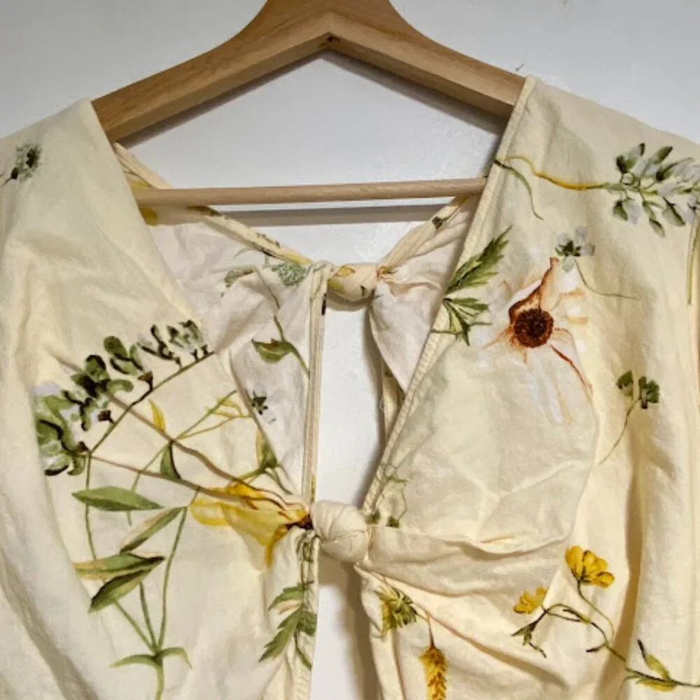 H&M Floral Cut-Out Puff Sleeve Mini Dress - Size L - Picture 4 of 13